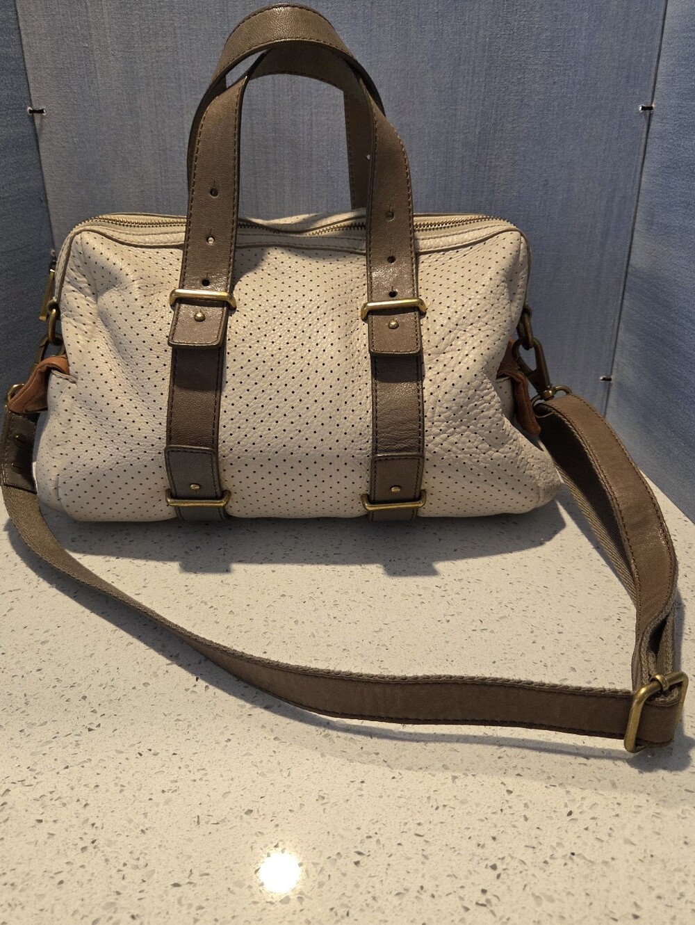 Fossil Mason Two Toned Leather Satchel Purse
